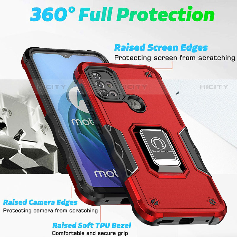 Funda Bumper Silicona y Plastico Mate Carcasa con Magnetico Anillo de dedo Soporte S05 para Motorola Moto G30