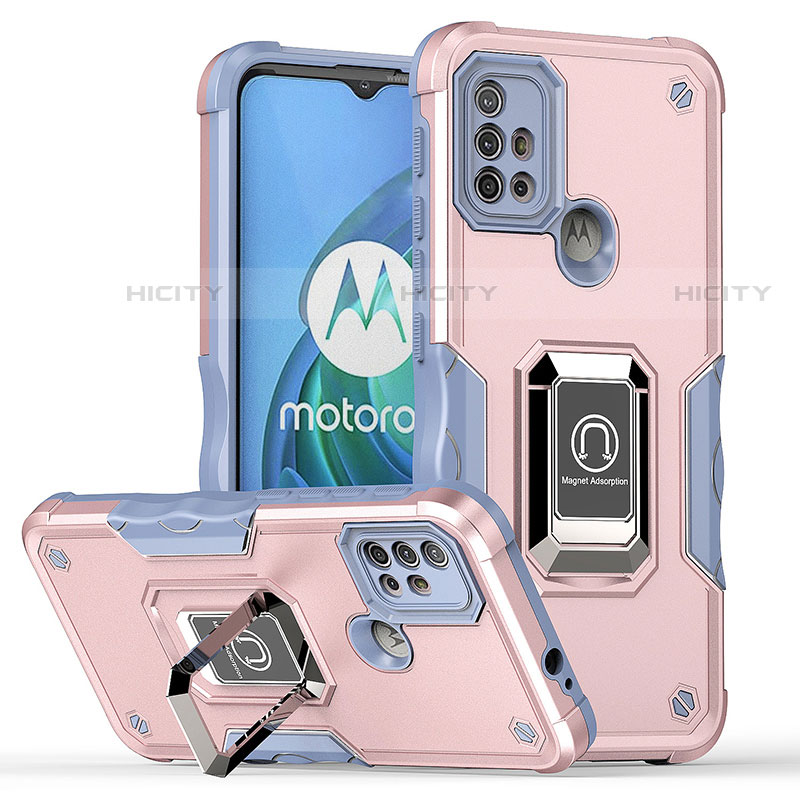 Funda Bumper Silicona y Plastico Mate Carcasa con Magnetico Anillo de dedo Soporte S05 para Motorola Moto G30 Rosa