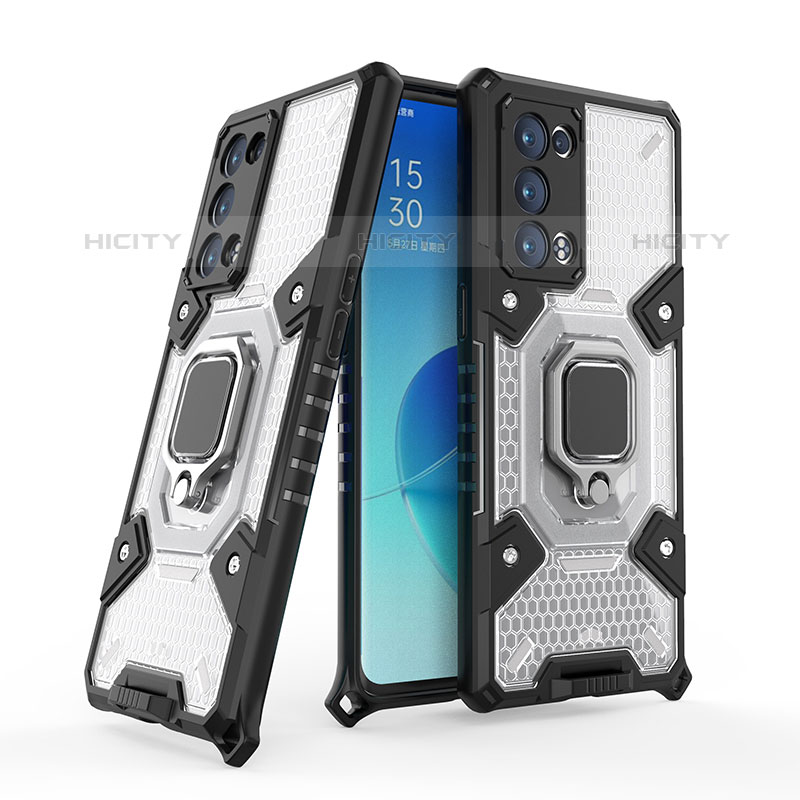 Funda Bumper Silicona y Plastico Mate Carcasa con Magnetico Anillo de dedo Soporte S05 para Oppo Reno6 Pro 5G