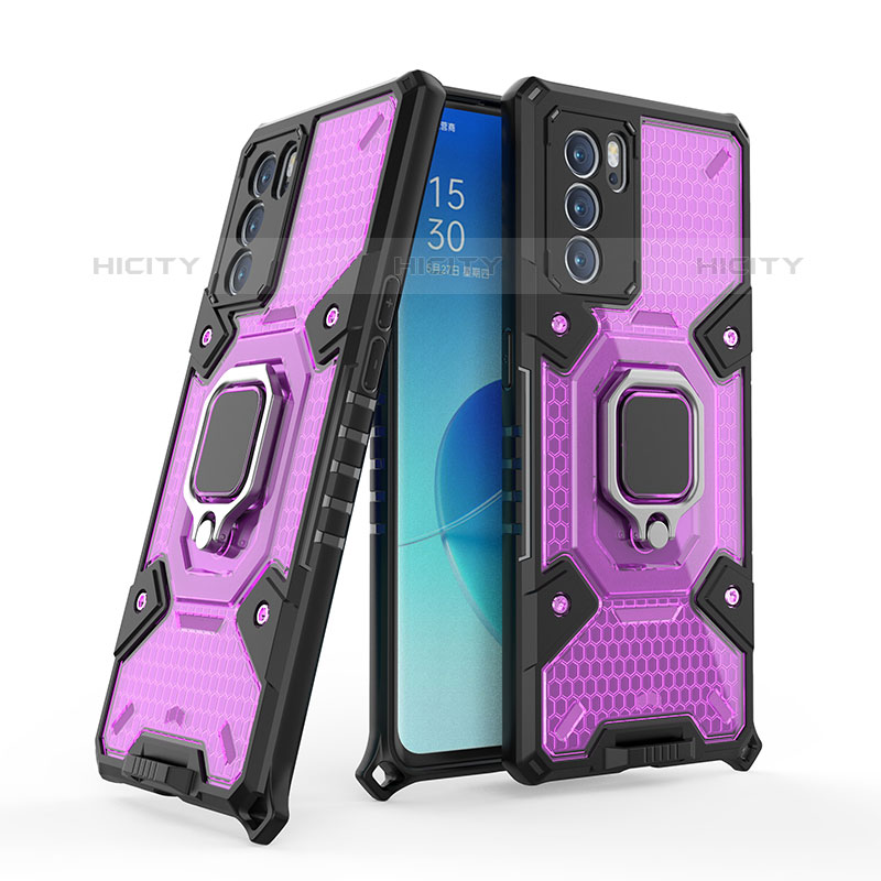 Funda Bumper Silicona y Plastico Mate Carcasa con Magnetico Anillo de dedo Soporte S05 para Oppo Reno6 Pro 5G India