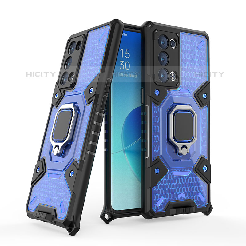 Funda Bumper Silicona y Plastico Mate Carcasa con Magnetico Anillo de dedo Soporte S05 para Oppo Reno6 Pro+ Plus 5G