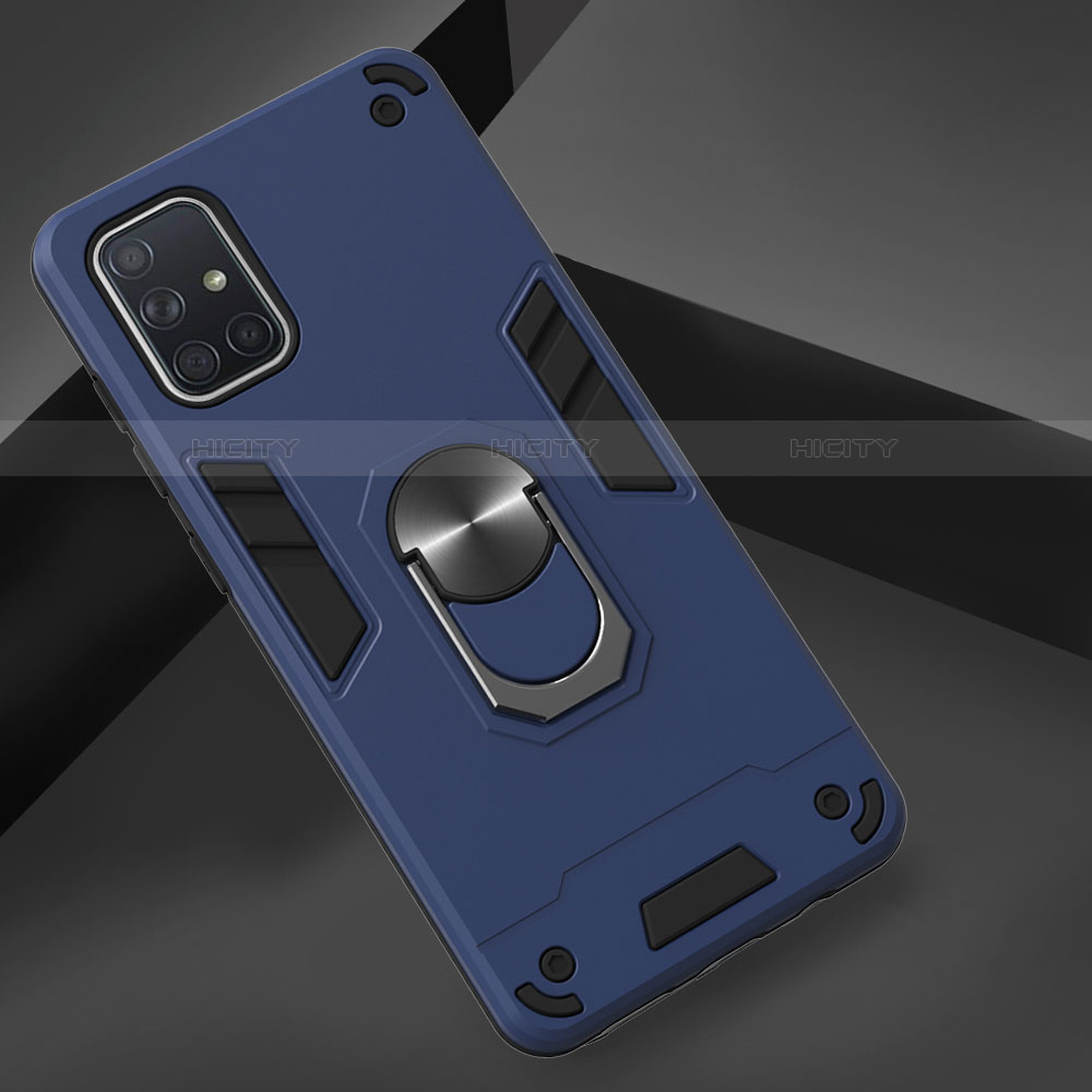 Funda Bumper Silicona y Plastico Mate Carcasa con Magnetico Anillo de dedo Soporte S05 para Samsung Galaxy A71 5G