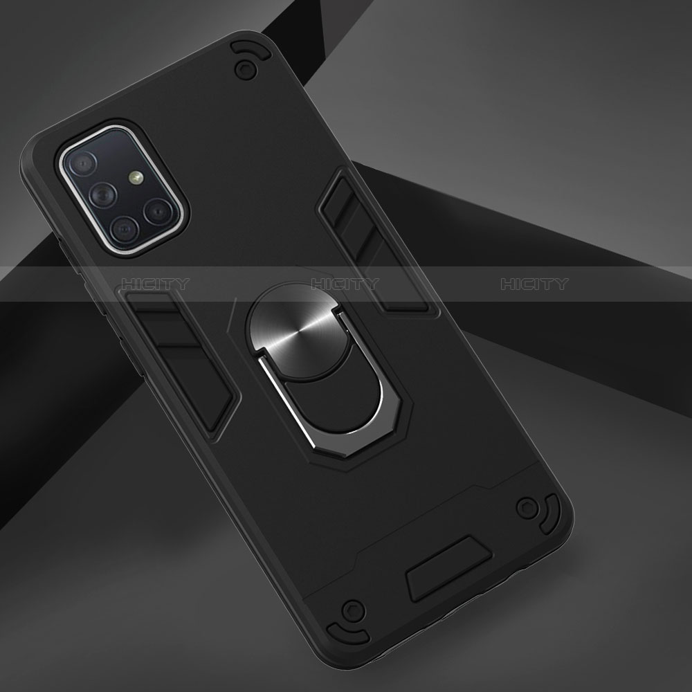Funda Bumper Silicona y Plastico Mate Carcasa con Magnetico Anillo de dedo Soporte S05 para Samsung Galaxy A71 5G