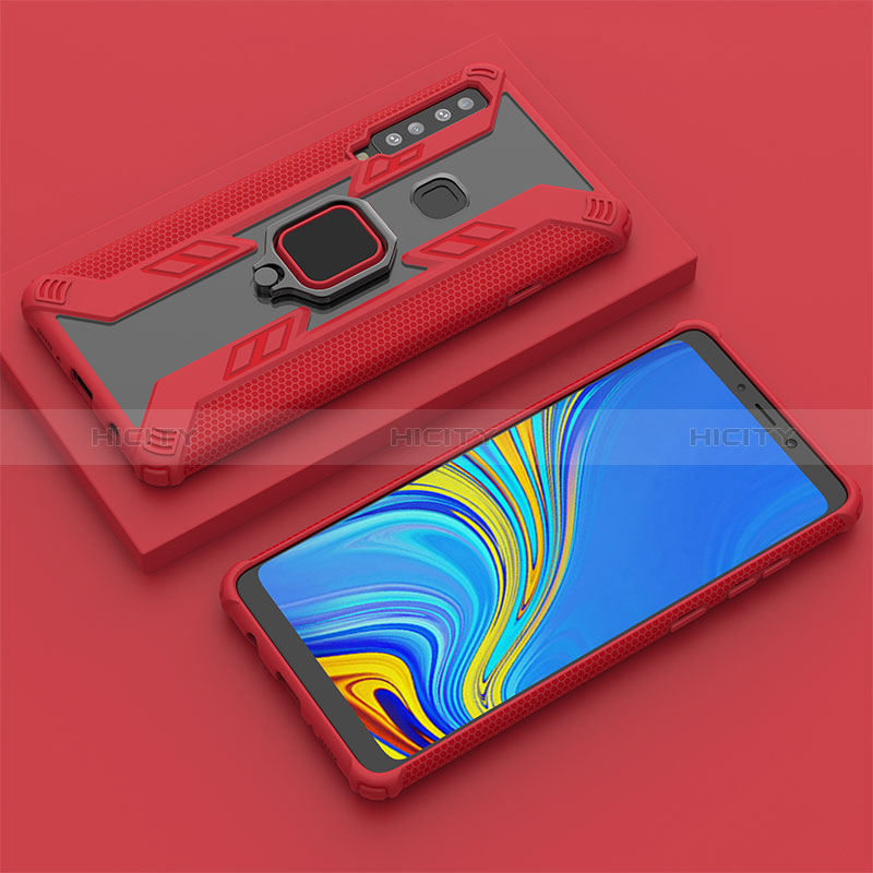 Funda Bumper Silicona y Plastico Mate Carcasa con Magnetico Anillo de dedo Soporte S05 para Samsung Galaxy A9 (2018) A920 Rojo
