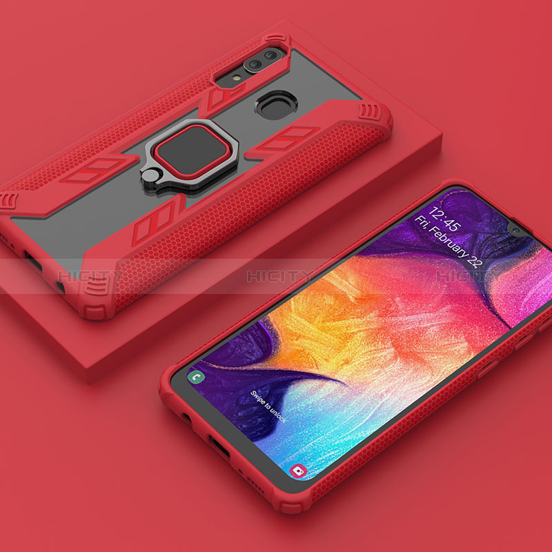 Funda Bumper Silicona y Plastico Mate Carcasa con Magnetico Anillo de dedo Soporte S05 para Samsung Galaxy M10S Rojo