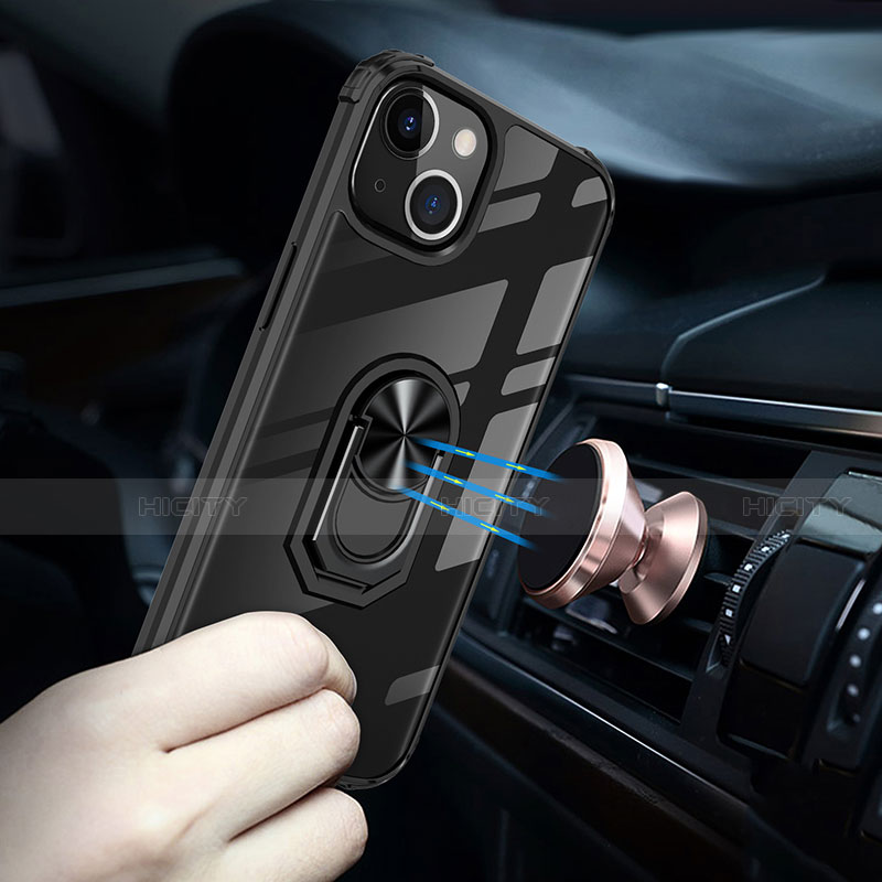 Funda Bumper Silicona y Plastico Mate Carcasa con Magnetico Anillo de dedo Soporte S06 para Apple iPhone 13 Mini