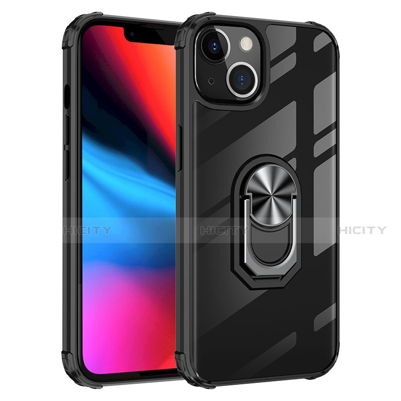 Funda Bumper Silicona y Plastico Mate Carcasa con Magnetico Anillo de dedo Soporte S06 para Apple iPhone 13 Mini