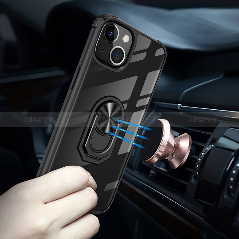 Funda Bumper Silicona y Plastico Mate Carcasa con Magnetico Anillo de dedo Soporte S06 para Apple iPhone 15 Plus