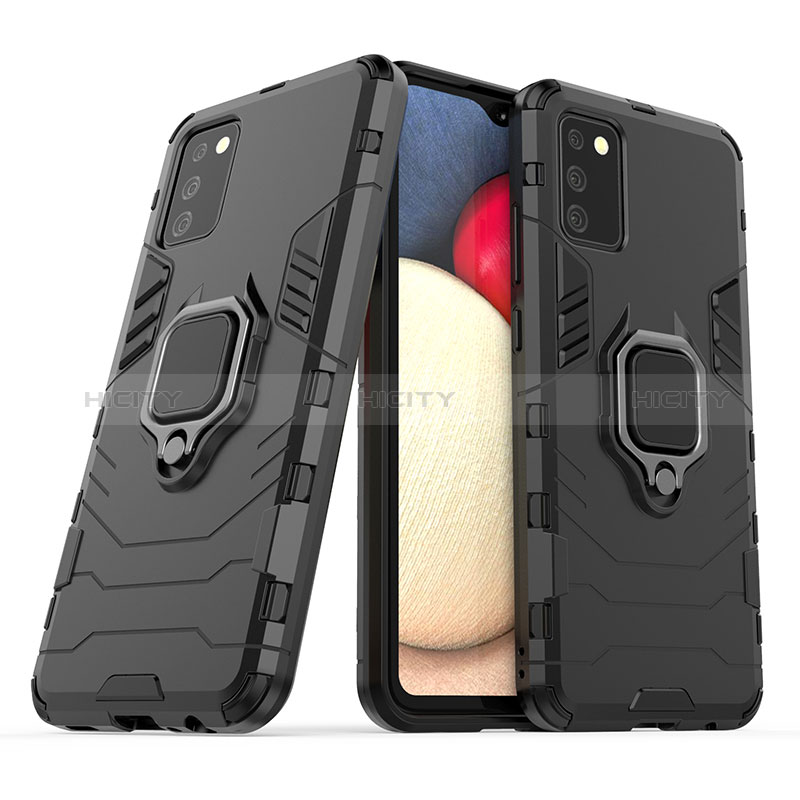 Funda Bumper Silicona y Plastico Mate Carcasa con Magnetico Anillo de dedo Soporte S06 para Samsung Galaxy A02s