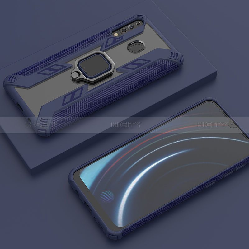 Funda Bumper Silicona y Plastico Mate Carcasa con Magnetico Anillo de dedo Soporte S06 para Samsung Galaxy A40s Azul