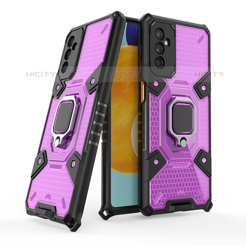 Funda Bumper Silicona y Plastico Mate Carcasa con Magnetico Anillo de dedo Soporte S06 para Samsung Galaxy M52 5G Morado