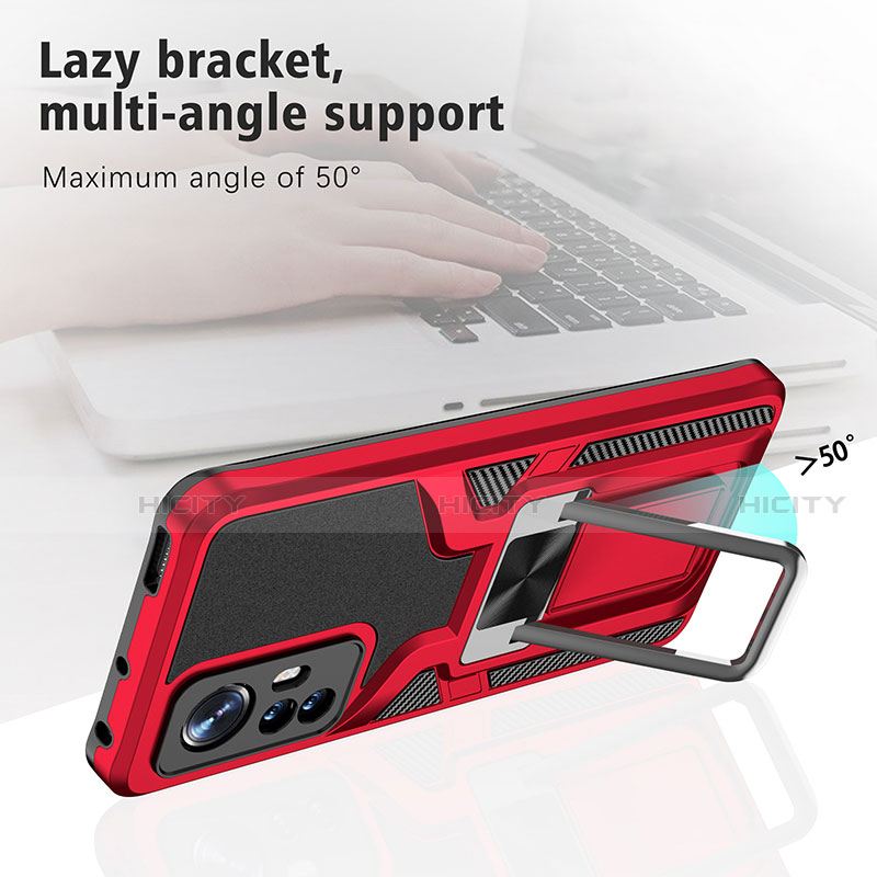 Funda Bumper Silicona y Plastico Mate Carcasa con Magnetico Anillo de dedo Soporte S06 para Xiaomi Mi 12 5G