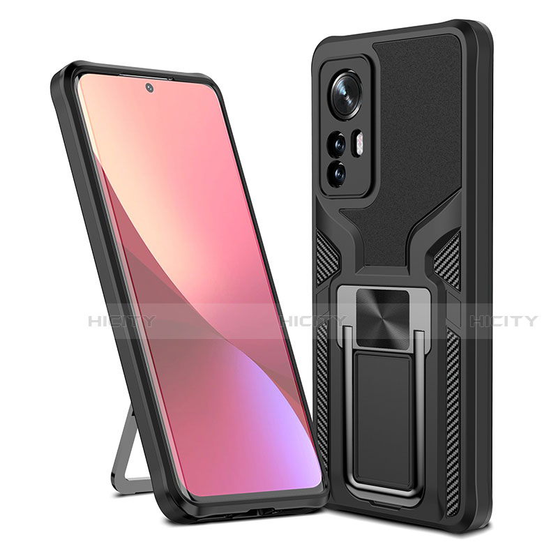 Funda Bumper Silicona y Plastico Mate Carcasa con Magnetico Anillo de dedo Soporte S06 para Xiaomi Mi 12 5G