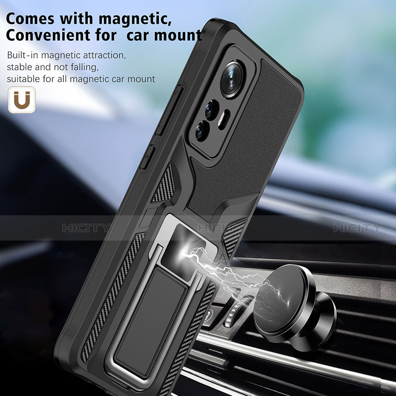 Funda Bumper Silicona y Plastico Mate Carcasa con Magnetico Anillo de dedo Soporte S06 para Xiaomi Mi 12 5G