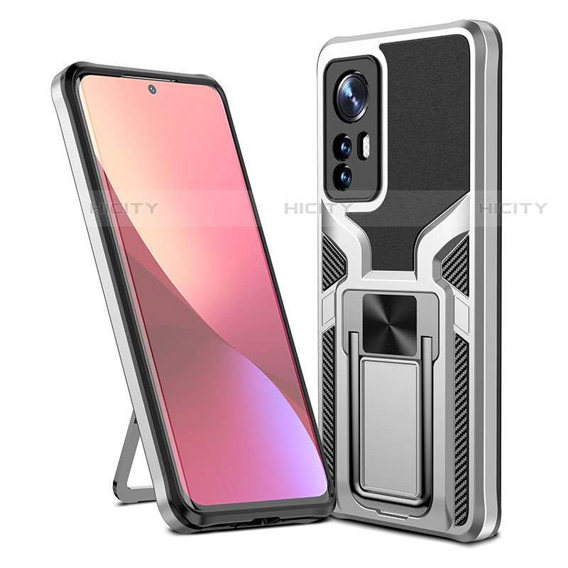 Funda Bumper Silicona y Plastico Mate Carcasa con Magnetico Anillo de dedo Soporte S06 para Xiaomi Mi 12 Pro 5G