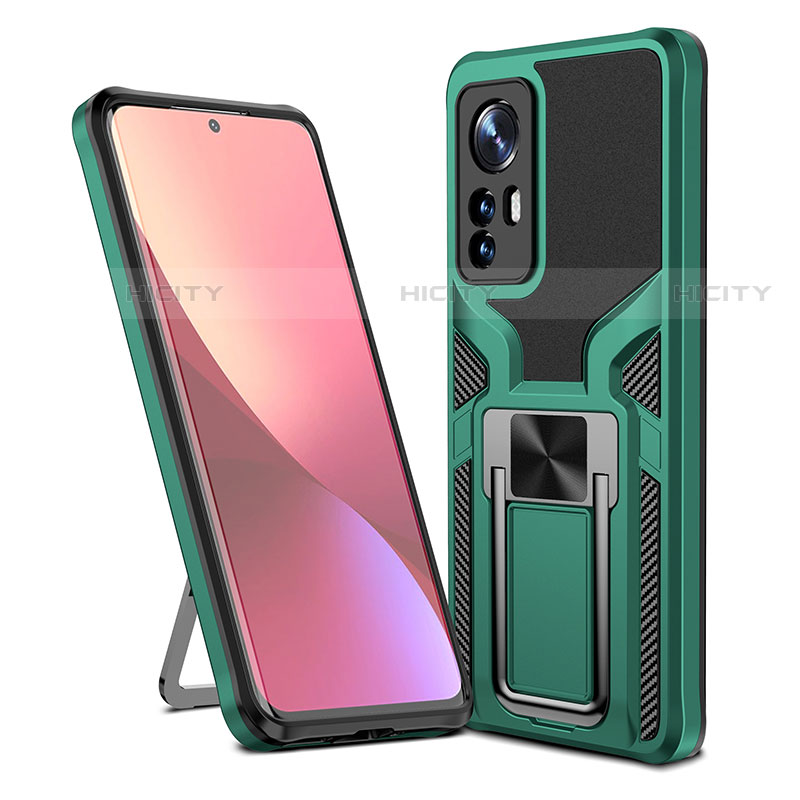 Funda Bumper Silicona y Plastico Mate Carcasa con Magnetico Anillo de dedo Soporte S06 para Xiaomi Mi 12 Pro 5G