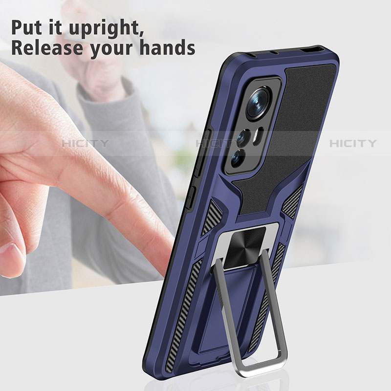 Funda Bumper Silicona y Plastico Mate Carcasa con Magnetico Anillo de dedo Soporte S06 para Xiaomi Mi 12S Pro 5G