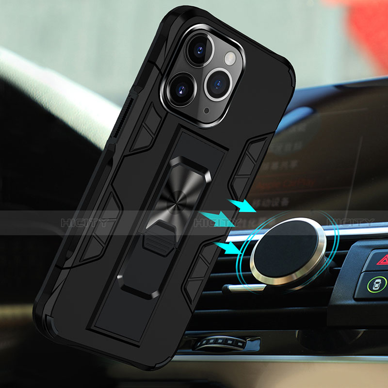 Funda Bumper Silicona y Plastico Mate Carcasa con Magnetico Anillo de dedo Soporte S07 para Apple iPhone 13 Pro Max