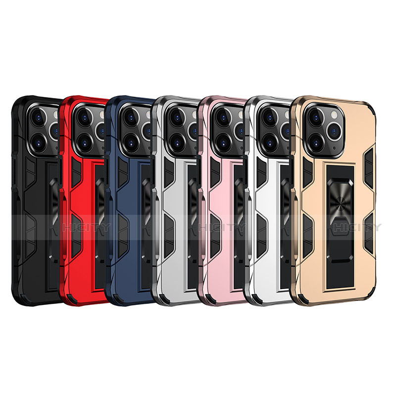 Funda Bumper Silicona y Plastico Mate Carcasa con Magnetico Anillo de dedo Soporte S07 para Apple iPhone 13 Pro Max