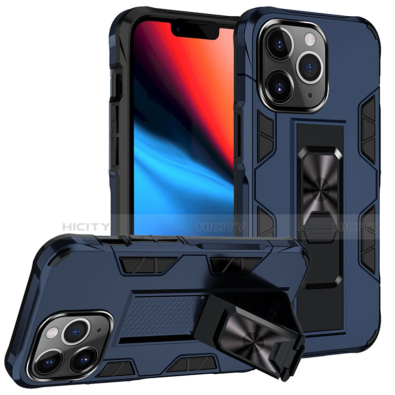 Funda Bumper Silicona y Plastico Mate Carcasa con Magnetico Anillo de dedo Soporte S07 para Apple iPhone 13 Pro Max