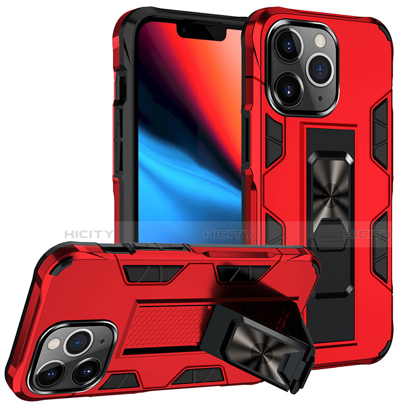 Funda Bumper Silicona y Plastico Mate Carcasa con Magnetico Anillo de dedo Soporte S07 para Apple iPhone 13 Pro Max
