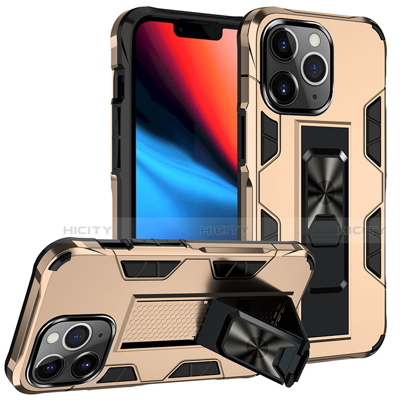Funda Bumper Silicona y Plastico Mate Carcasa con Magnetico Anillo de dedo Soporte S07 para Apple iPhone 13 Pro Max