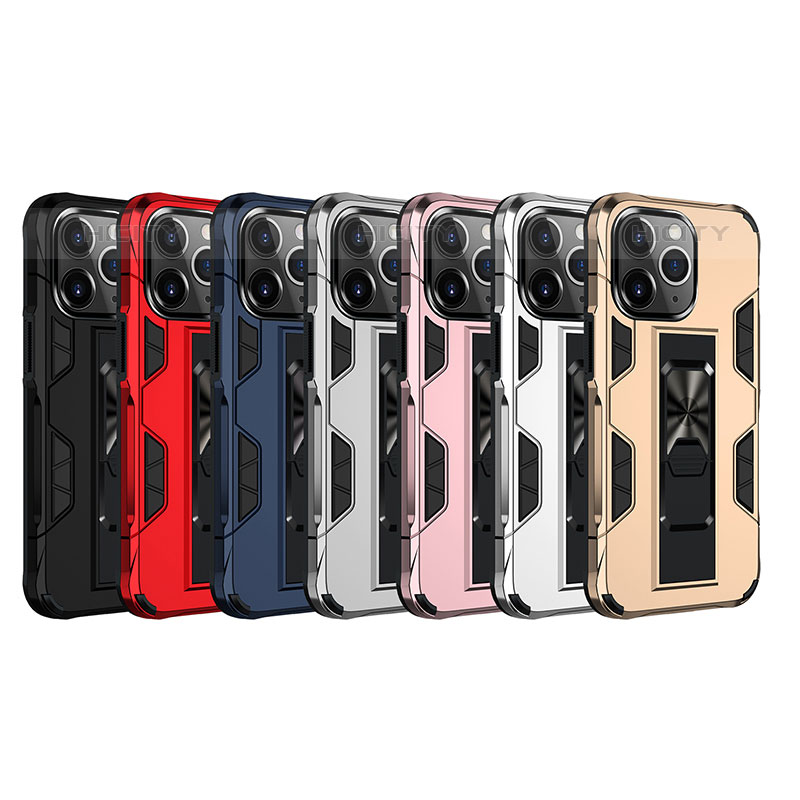 Funda Bumper Silicona y Plastico Mate Carcasa con Magnetico Anillo de dedo Soporte S07 para Apple iPhone 15 Pro Max