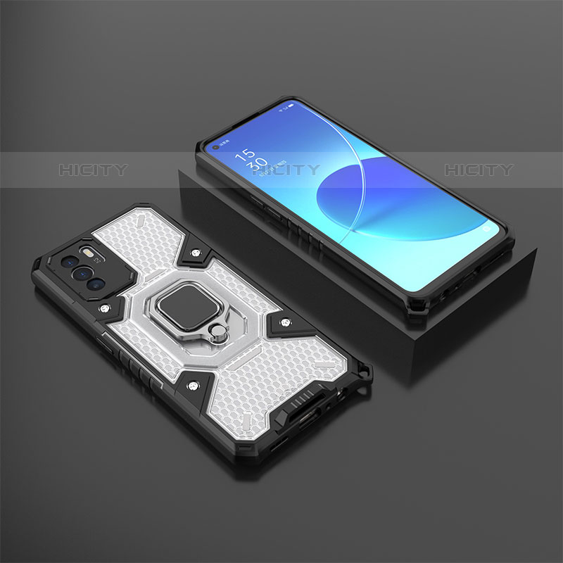 Funda Bumper Silicona y Plastico Mate Carcasa con Magnetico Anillo de dedo Soporte S07 para Oppo Reno6 Z 5G