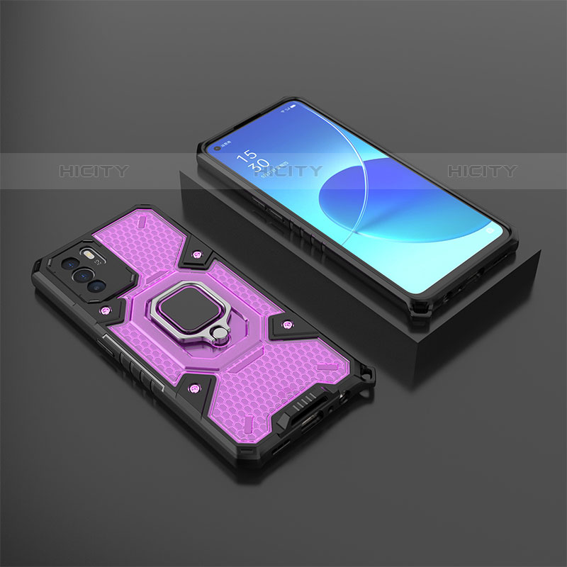 Funda Bumper Silicona y Plastico Mate Carcasa con Magnetico Anillo de dedo Soporte S07 para Oppo Reno6 Z 5G