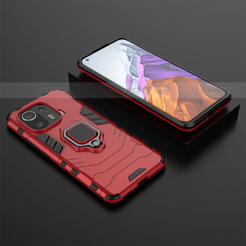 Funda Bumper Silicona y Plastico Mate Carcasa con Magnetico Anillo de dedo Soporte S07 para Xiaomi Mi 11 Pro 5G