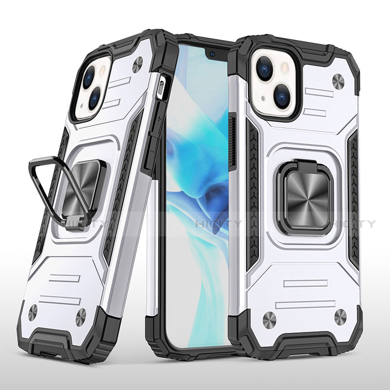 Funda Bumper Silicona y Plastico Mate Carcasa con Magnetico Anillo de dedo Soporte S08 para Apple iPhone 14 Plus