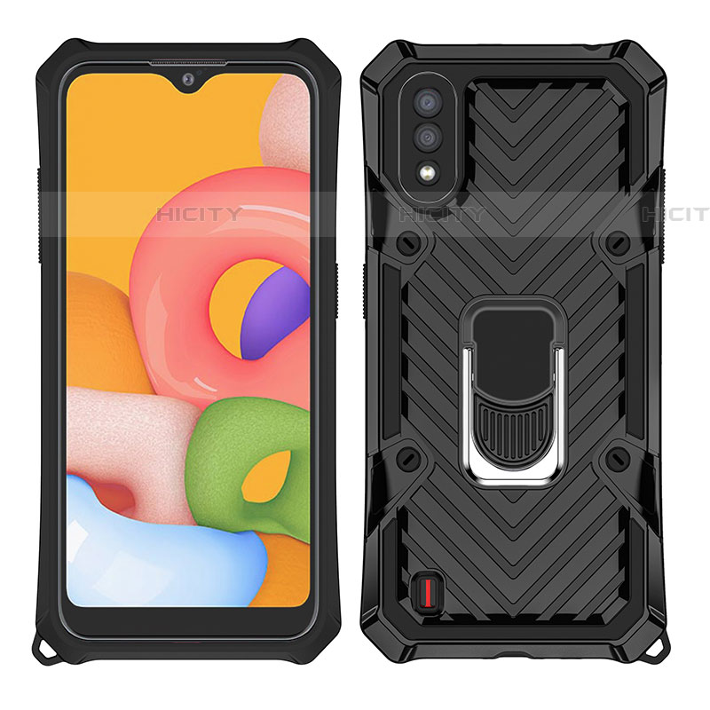 Funda Bumper Silicona y Plastico Mate Carcasa con Magnetico Anillo de dedo Soporte S08 para Samsung Galaxy A01 SM-A015