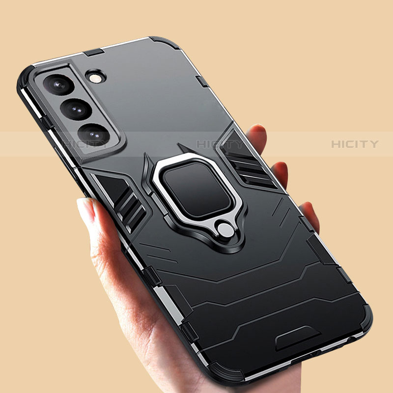 Funda Bumper Silicona y Plastico Mate Carcasa con Magnetico Anillo de dedo Soporte S08 para Samsung Galaxy S21 5G