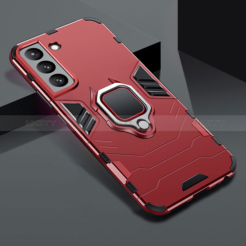 Funda Bumper Silicona y Plastico Mate Carcasa con Magnetico Anillo de dedo Soporte S08 para Samsung Galaxy S24 5G Rojo
