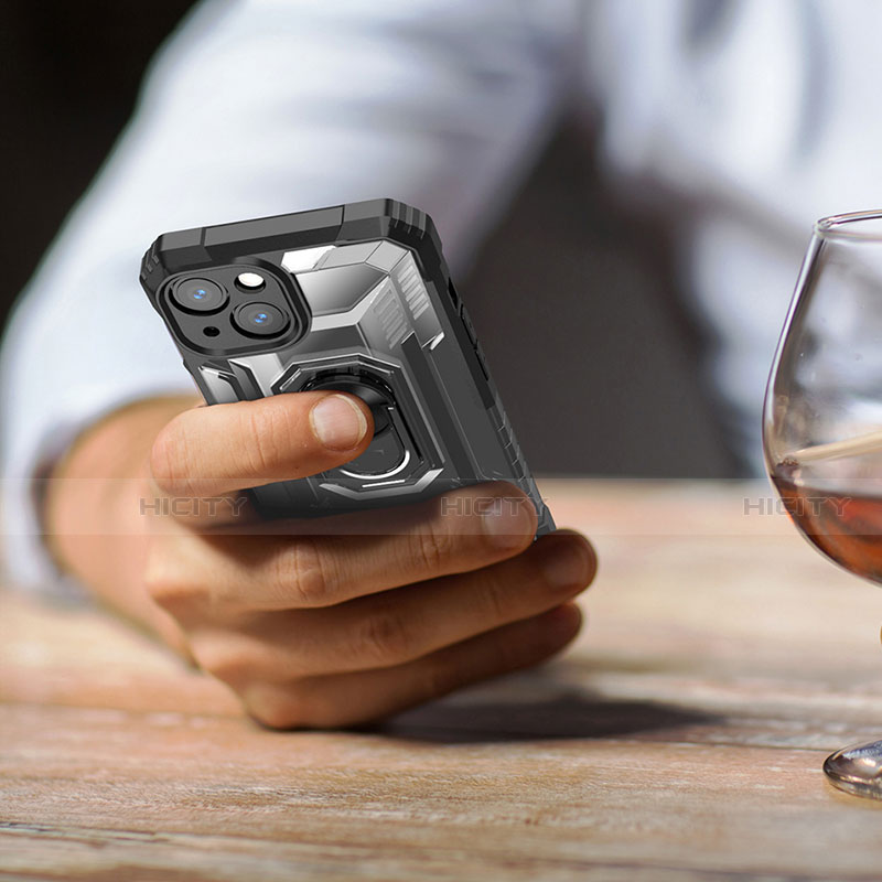 Funda Bumper Silicona y Plastico Mate Carcasa con Magnetico Anillo de dedo Soporte S09 para Apple iPhone 13 Mini