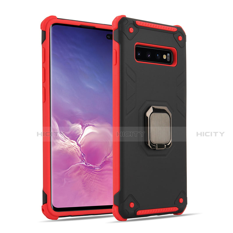 Funda Bumper Silicona y Plastico Mate Carcasa con Magnetico Anillo de dedo Soporte T01 para Samsung Galaxy S10 5G Rojo y Negro