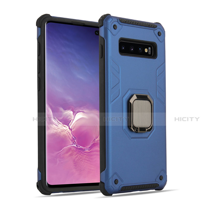 Funda Bumper Silicona y Plastico Mate Carcasa con Magnetico Anillo de dedo Soporte T01 para Samsung Galaxy S10 Azul y Negro