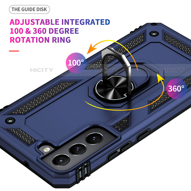 Funda Bumper Silicona y Plastico Mate Carcasa con Magnetico Anillo de dedo Soporte T02 para Samsung Galaxy S21 5G