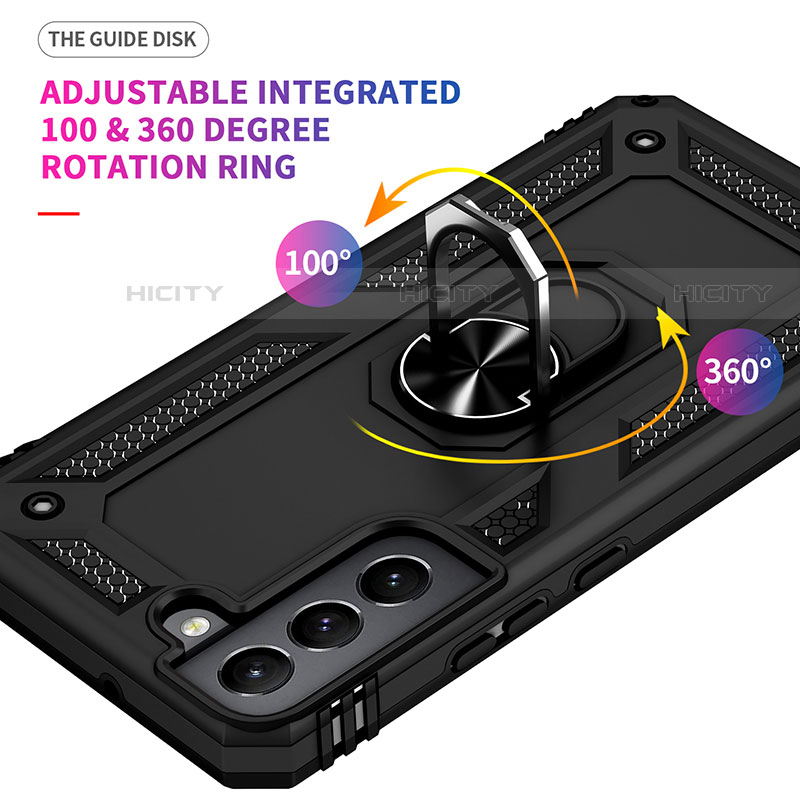 Funda Bumper Silicona y Plastico Mate Carcasa con Magnetico Anillo de dedo Soporte T03 para Samsung Galaxy S21 FE 5G