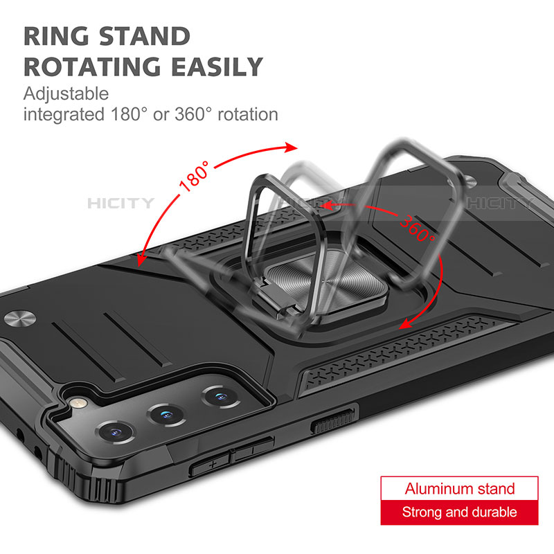 Funda Bumper Silicona y Plastico Mate Carcasa con Magnetico Anillo de dedo Soporte T04 para Samsung Galaxy S21 FE 5G