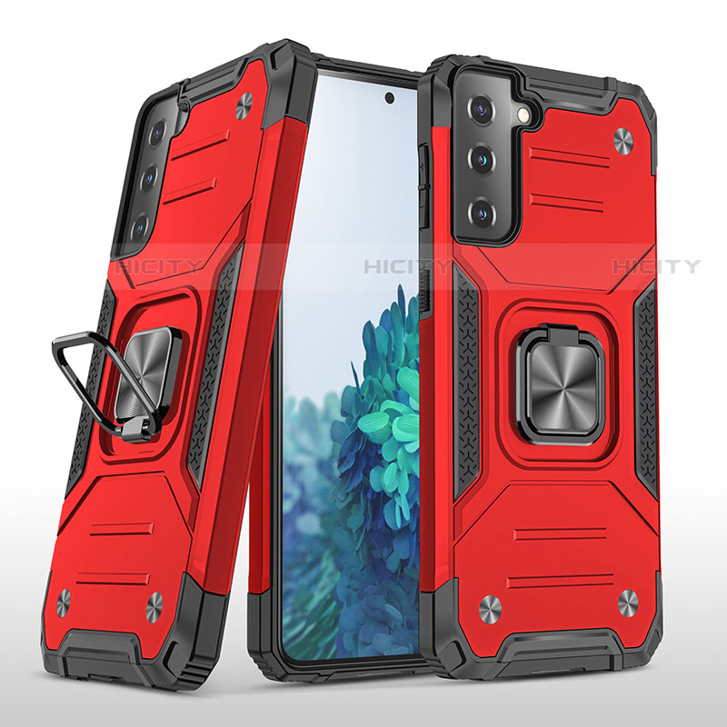 Funda Bumper Silicona y Plastico Mate Carcasa con Magnetico Anillo de dedo Soporte T04 para Samsung Galaxy S22 Plus 5G Rojo