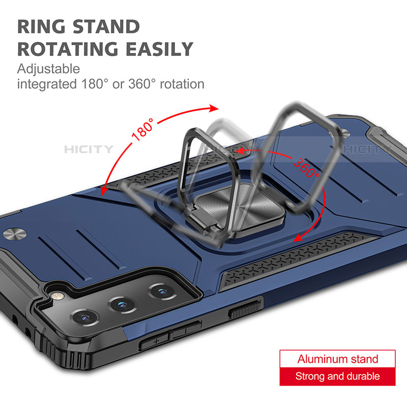 Funda Bumper Silicona y Plastico Mate Carcasa con Magnetico Anillo de dedo Soporte T05 para Samsung Galaxy S21 5G