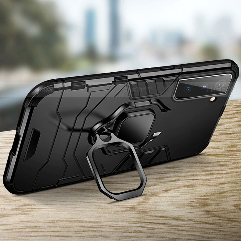 Funda Bumper Silicona y Plastico Mate Carcasa con Magnetico Anillo de dedo Soporte T06 para Samsung Galaxy S22 5G