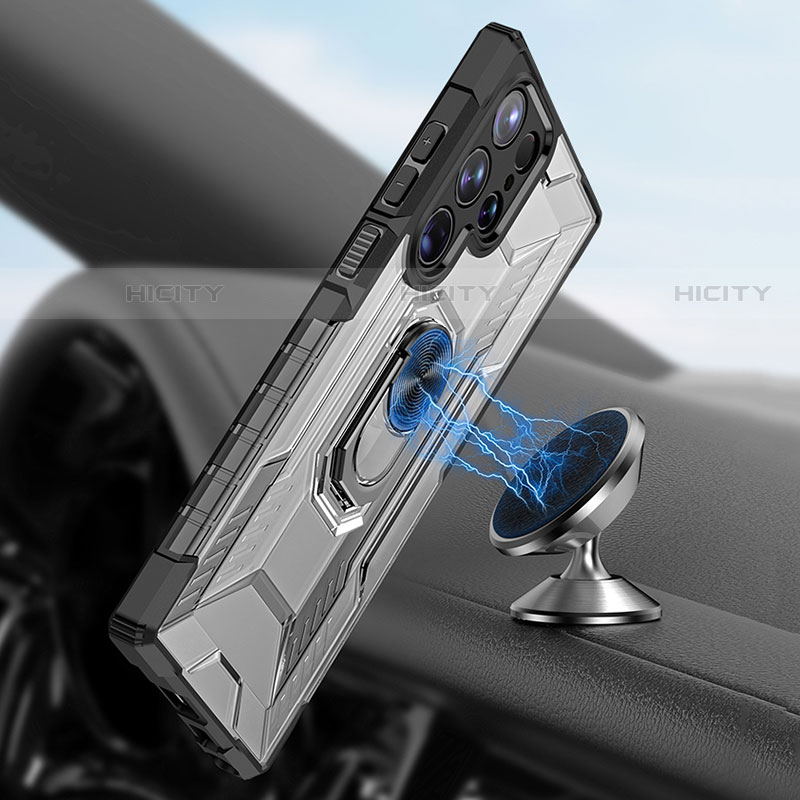 Funda Bumper Silicona y Plastico Mate Carcasa con Magnetico Anillo de dedo Soporte T07 para Samsung Galaxy S23 Ultra 5G