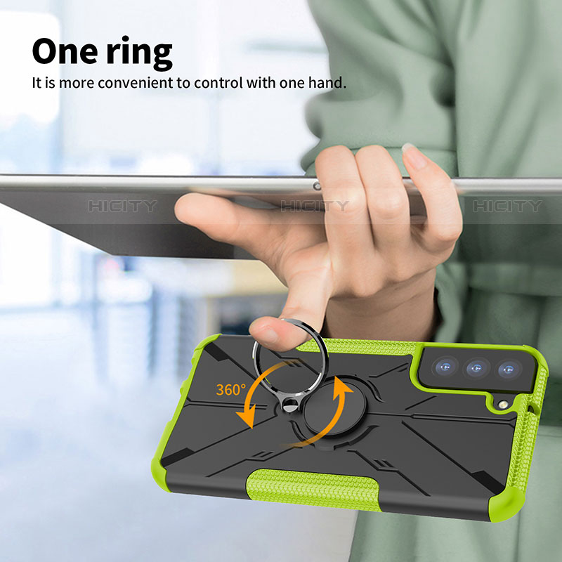 Funda Bumper Silicona y Plastico Mate Carcasa con Magnetico Anillo de dedo Soporte T08 para Samsung Galaxy S21 5G
