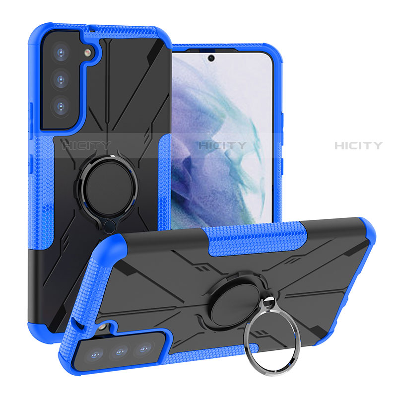 Funda Bumper Silicona y Plastico Mate Carcasa con Magnetico Anillo de dedo Soporte T08 para Samsung Galaxy S21 Plus 5G