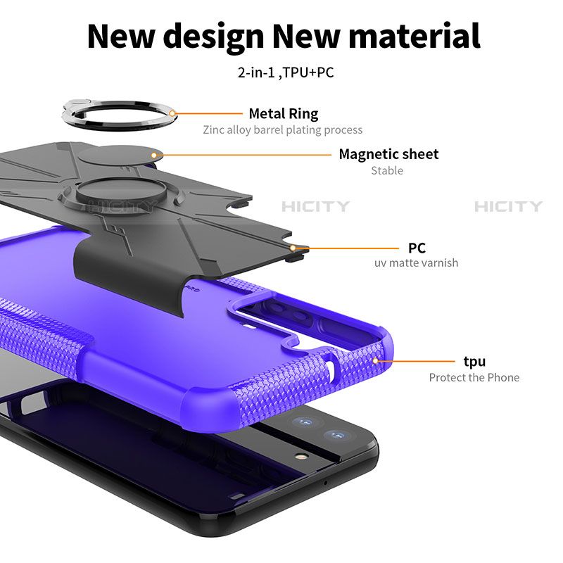 Funda Bumper Silicona y Plastico Mate Carcasa con Magnetico Anillo de dedo Soporte T08 para Samsung Galaxy S22 Plus 5G