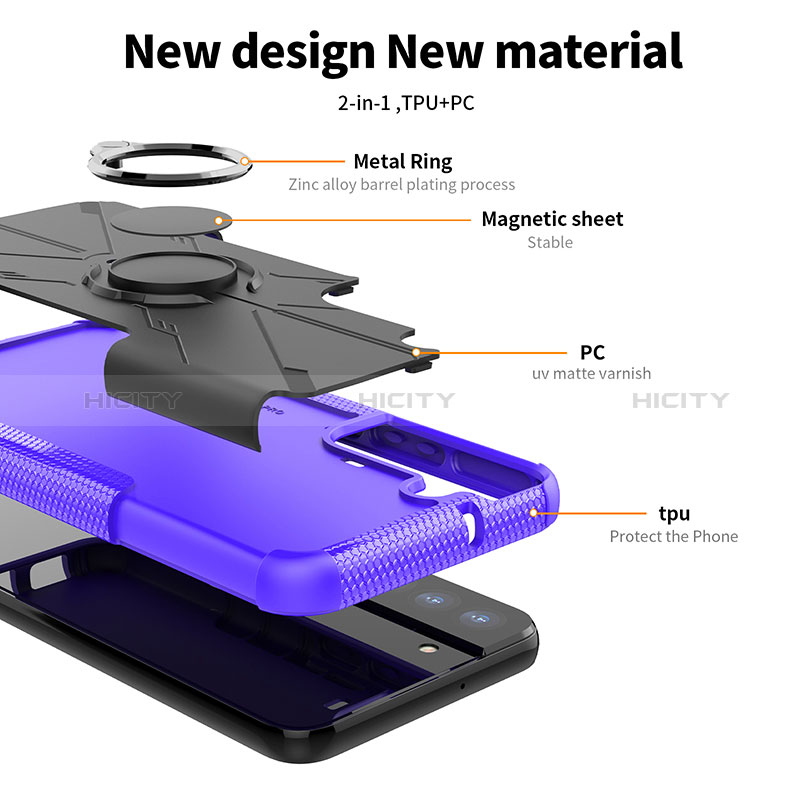 Funda Bumper Silicona y Plastico Mate Carcasa con Magnetico Anillo de dedo Soporte T08 para Samsung Galaxy S24 5G