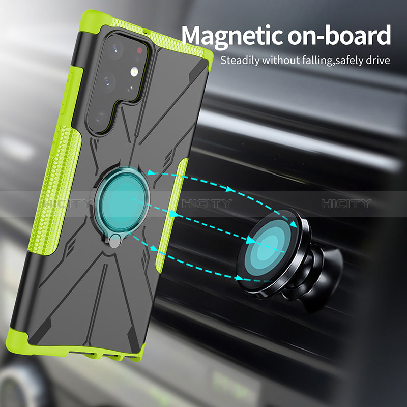 Funda Bumper Silicona y Plastico Mate Carcasa con Magnetico Anillo de dedo Soporte T08 para Samsung Galaxy S24 Ultra 5G