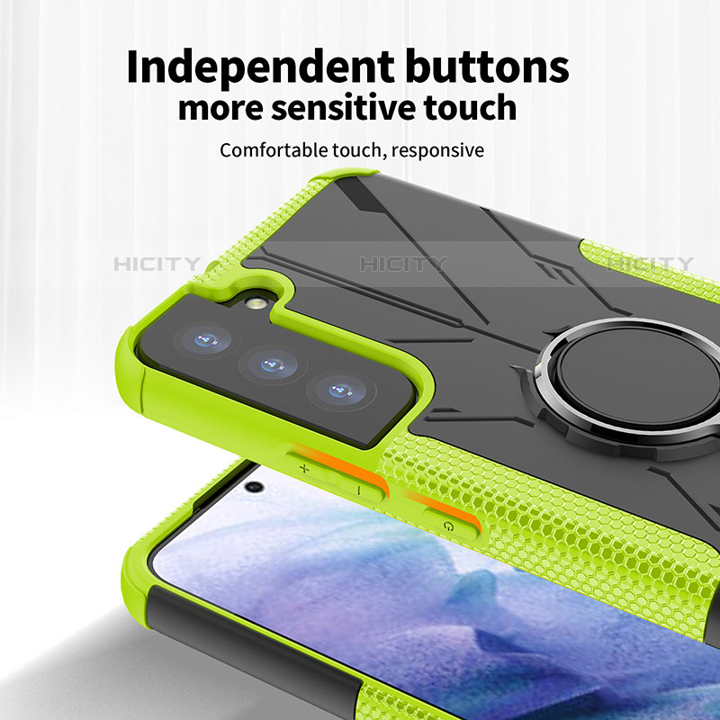 Funda Bumper Silicona y Plastico Mate Carcasa con Magnetico Anillo de dedo Soporte T09 para Samsung Galaxy S21 5G
